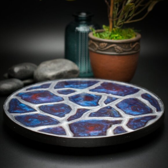 Geode Agate Vanity Tray in Blue Red and Silver | Jewelry Display Tray - Picture 1 of 5